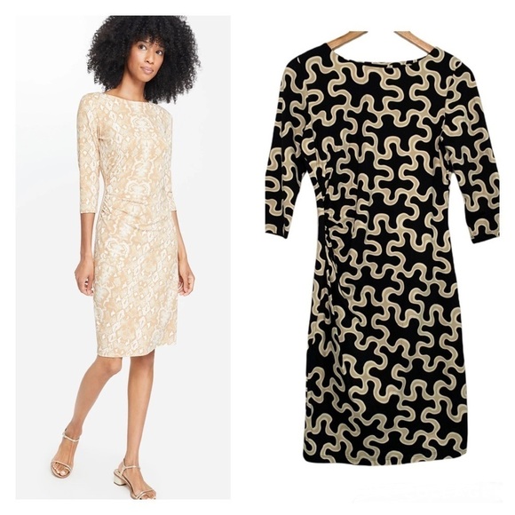 J. McLaughlin Black and Cream Patterned Dress - Picture 1 of 11